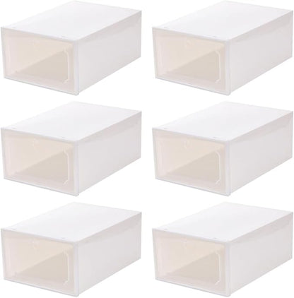 Creative Shoes Box Large Capacity Storage Case with Lid, Thickened Plastic Drawer-type Shoe Organizer for Closet, 6pcs Set, Pearl White