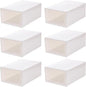 Creative Shoes Box Large Capacity Storage Case with Lid, Thickened Plastic Drawer-type Shoe Organizer for Closet, 6pcs Set, Pearl White