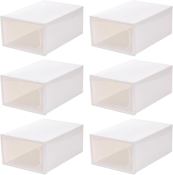 Large Capacity Shoe Storage Box Set, 6pcs Thickened Plastic Drawer-type Shoe Organizer with Flip Lid, Stackable Storage Case for Closet and Home Use