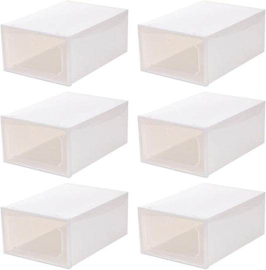 Large Capacity Shoe Storage Box Set, 6pcs Thickened Plastic Drawer-type Shoe Organizer with Flip Lid, Stackable Storage Case for Closet and Home Use