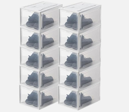 for 10Pcs Stackable Clear Plastic Shoe Storage Boxes Magnetic Sneaker Container Case White, 10pcs