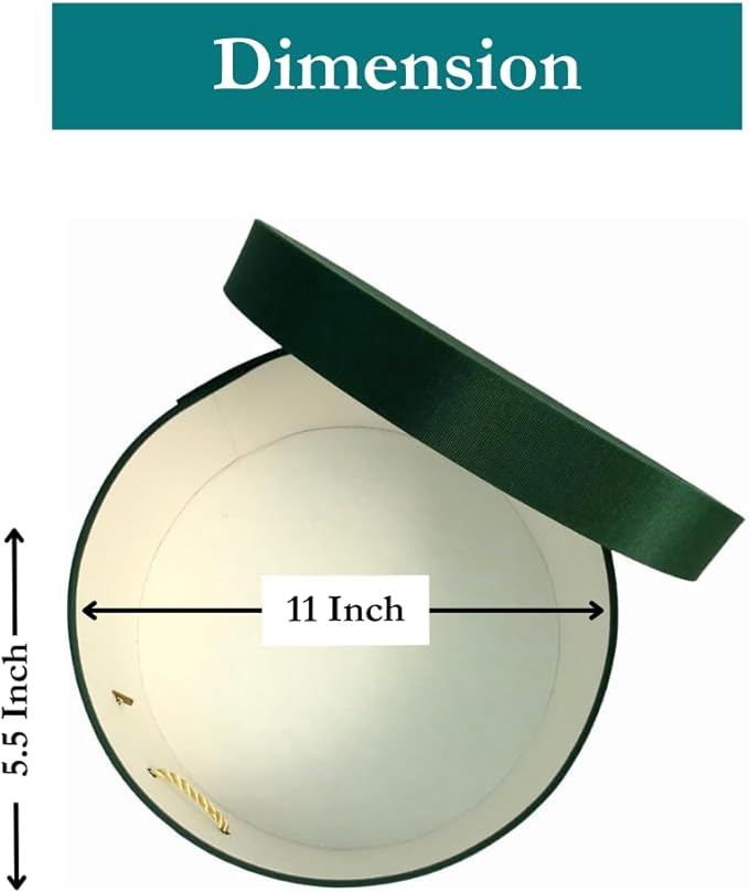 Sarah's Hat Boxes Classic Dark Green Hat Box – 11" x 5.5" (Dia. x Ht.) Handmade in USA – Odorless Non-Toxic Adhesive, Cording Handle – Premium Storage for Hats & Accessories