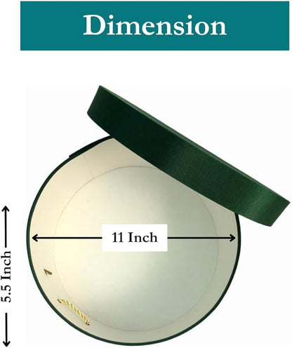 Sarah's Hat Boxes Classic Dark Green Hat Box – 11" x 5.5" (Dia. x Ht.) Handmade in USA – Odorless Non-Toxic Adhesive, Cording Handle – Premium Storage for Hats & Accessories