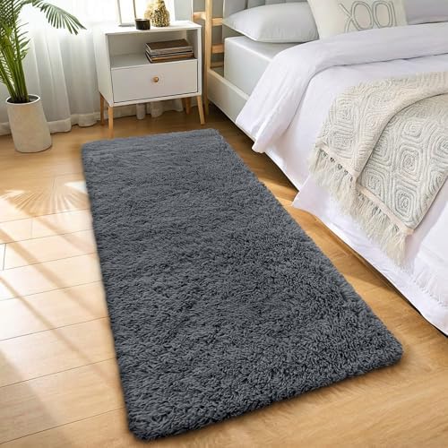 OLANLY 2x7 Machine Washable Runner Rugs for Hallway, Soft Fluffy Shaggy Bedside Rugs for Bedroom, Living Room, Indoor Floor Carpet for Kids Girls and Boys, Nursery Rooms, Home Decor Aesthetic, Grey - Image 3