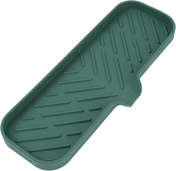MicoYang Silicone Bathroom Soap Dishes with Drain Spout-Bathroom and Kitchen Sink Organizer,Sponge Holder,Dish Soap Tray,Perfect for Dispenser,Scrubber,Bottle,Cup on Sink or Counter-Green 12"×4"