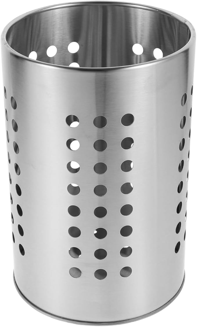 ULTECHNOVO Kitchen Utensil Holder with Drain Holes Stainless Steel Cutlery Organizer for Chopsticks Spoons Forks - 7X4.7 Inch Flatware Drying Rack for Countertop Storage
