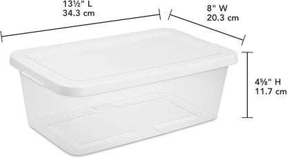 10-Pack 6-Quart Clear Plastic Storage Boxes with Snap-on Lids, White