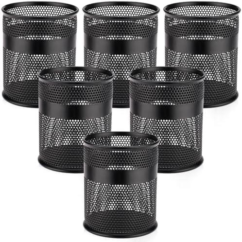 Segarty 6 Pack Black Steel Mesh Pen Cups Desk Pen Pencil Holder, Round Pen Container Pencil Cups Desk Organizers for Home Office by Segarty
