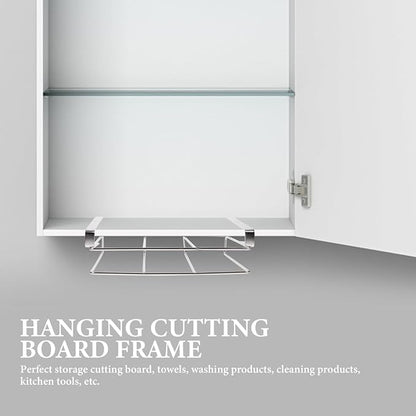 Housoutil Hanging Cutting Board Stand, Stainless Steel Chopping Board Rack, Organizer Stand Holder Cabinet Shelf Organizer Draining Rack Kitchen Storage Holder