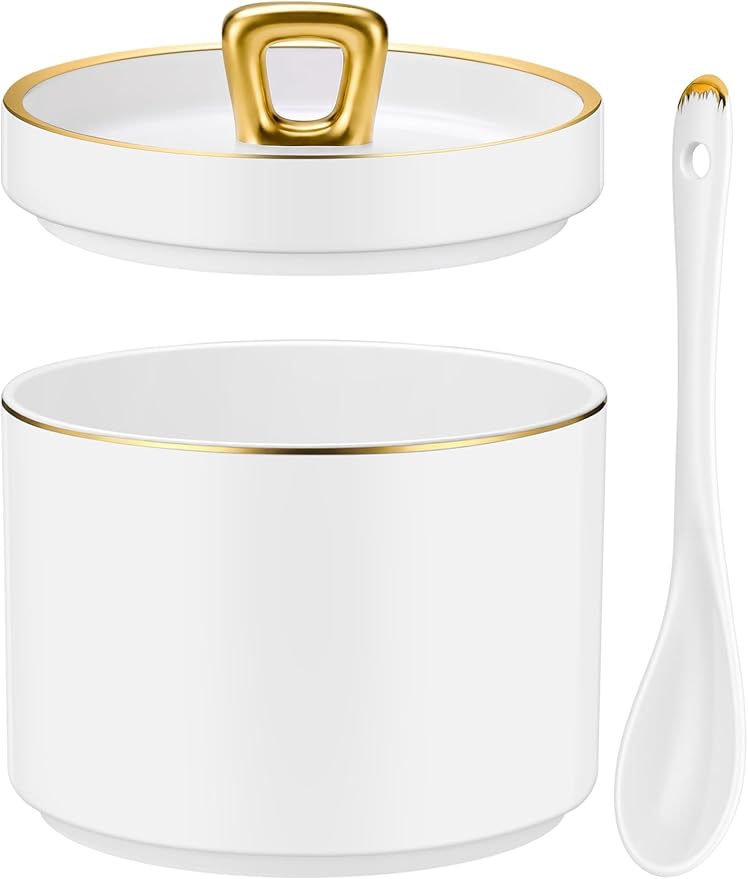 NiHome Seasoning Jar Set with Spoon and Lid, Ceramic Spice Container for Salt Pepper Sugar and Herbs, Nonstick Interior, Stable Anti-Slip Bottom, Countertop Storage for Kitchen or Tabletop