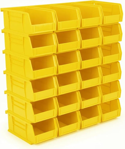 Hudson Exchange 7-1/2" x 4" x 3" (24 Pack) Plastic Stackable Storage Bin and Hanging Container, Yellow