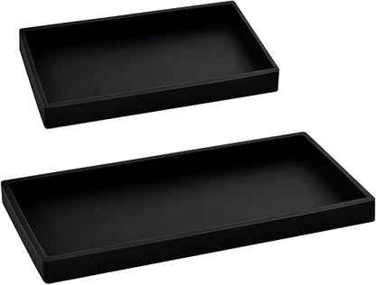 2PCS(7.87” L and 11.8” L) Silicone Soap Dispenser Tray, Kitchen soap Caddy countertop, Toilet, Black Tray for Scrubber, Lotion Bottles, Perfume, Jewelry, Candle, Key Trinket Ring-Black