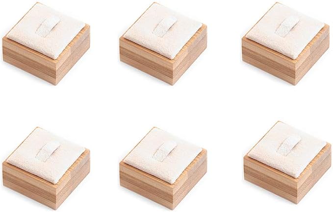Coward Bamboo 6 Pcs Rings Display Stand for Selling Velvet Jewelry Ring Holder Organizer for Drawer Storage (Beige Velvet)