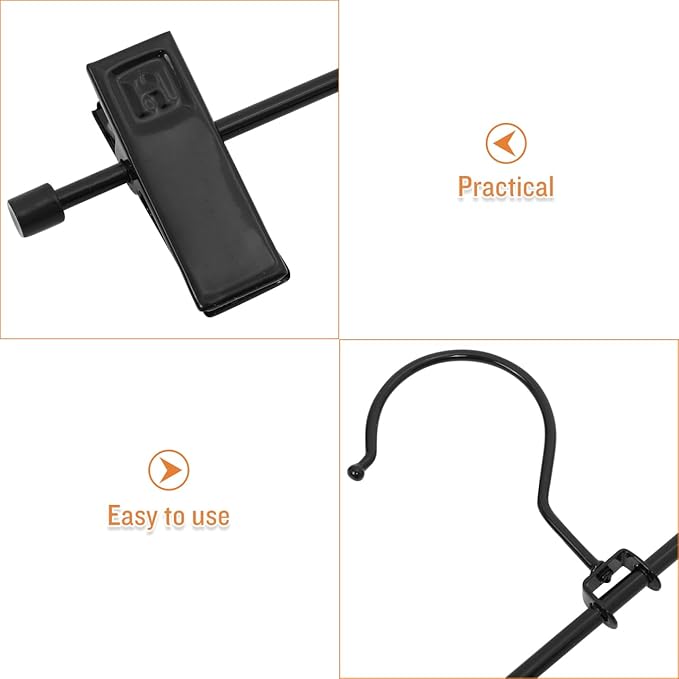 Healifty 10pcs Metal Pants Hangers Clips Heavy Duty Skirt Hangers Adjustable Clips for Pants and Skirts Rotating Hooks Sturdy Construction