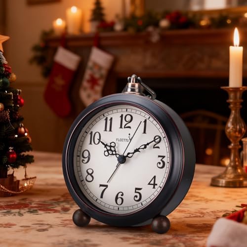 FLOITTUY 4.5" Battery Operated Antique Retro Analog Metal Alarm Clock, Silent Bedside Desk Clock, Wall-Hanging Vintage Clock(Vintage Black) - Image 4