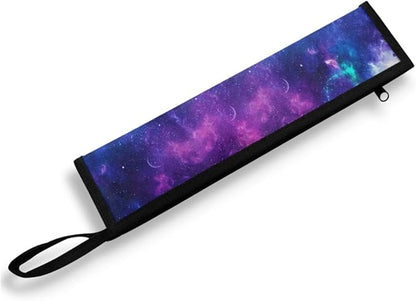 COEQINE Purple Space Theems Straw Carrying Bag With Handles Reusable Tableware Carrying Case Flateware Pouch Portable Travel Utensil Organizer for Spoon Fork Chopsticks Gift for Father Women Men