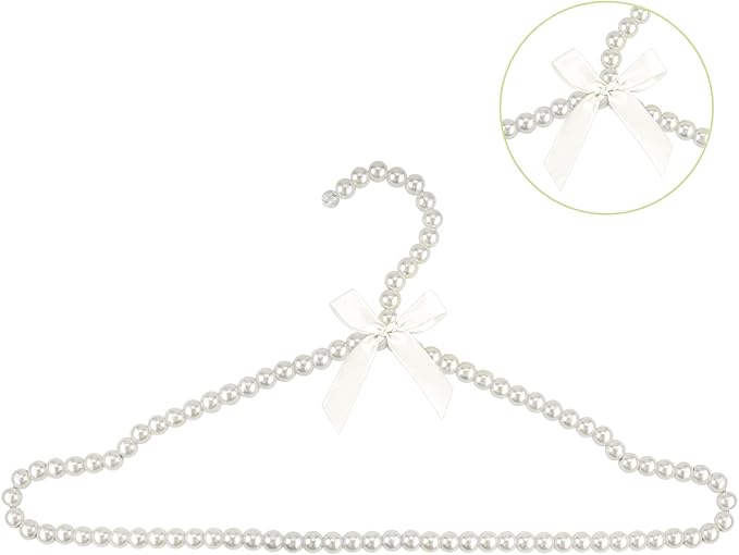 Adorila 5 Pack Pearl Clothes Hangers, Elegant Bowknot Bridesmaid Hangers for Wedding Dress, Heavy Duty Metal Core Bridal Prop (White)