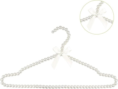 Adorila 5 Pack Pearl Clothes Hangers, Elegant Bowknot Bridesmaid Hangers for Wedding Dress, Heavy Duty Metal Core Bridal Prop (White)