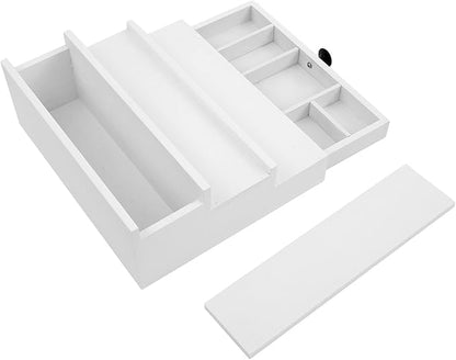 White Cologne Organizer for Men - 3 Tier Wooden Perfume Display Stand with Drawer and Hidden Compartment for Organizing and Storing, Cologne Holder Shelf for Dresser