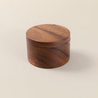 SiamMandalay Wooden Salt Cellar Box or Wood Spice Storage Container with Swivel Lid (6 oz,170 grams) – Countertop Handmade Acacia Herb, Tea Leaf, Sugar or Seasoning Holder Kitchen Accessory
