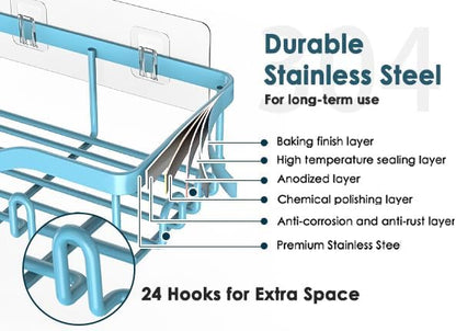NESOMI Shower Caddy Adhesive Shower Organizer 7-Pack, Rustproof Stainless Steel Bathroom Shelves, Large Capacity No-Drill Rack Storage Accessories with Soap Dish Toothbrush Holder Hooks