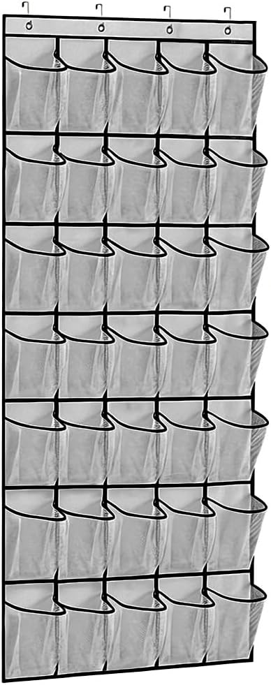 GANNEPIE Over The Door Shoe Organizer, 35 Pockets Heavy-Duty Hanging Shoe Rack, Gray Space-Saving Storage for Sneakers & Sundries
