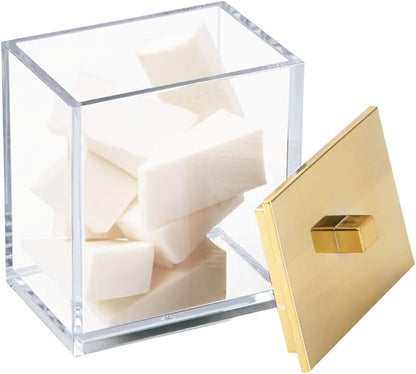 mDesign Plastic Rectangle Apothecary Canister - Organizer for Bathroom Vanity Countertop Shelf Decor - Holds Cotton Swabs, Soap, Makeup, Bath Salts - Lumiere Collection - 2 Pack - Clear/Gold