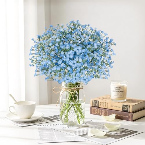 N&T NIETING 10Pcs Babys Breath Artificial Flowers Bulk Faux Flowers, Blue - Image 2