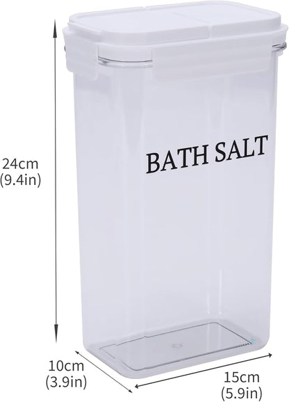 Bath Salt Jar, 78 oz Plastic Bath Salt Container with Scoop, Airtight Storage with Locking Lids, Stackable Clear Canister for Epsom Salt, Bathtub Accessories
