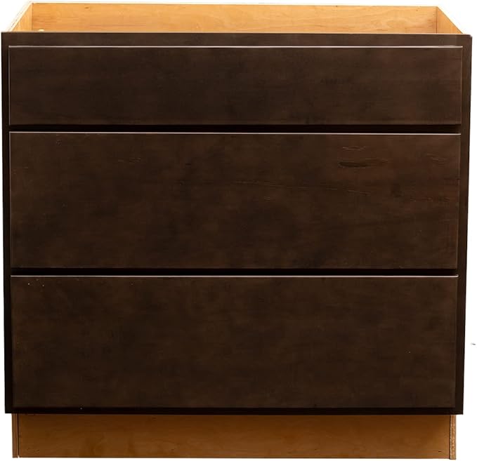 Quicklock RTA (Ready-to-Assemble) | Base Kitchen Cabinets - Shaker Style | Made in America (Espresso Stain, 36" Wx34.5 Hx24 D 3 Drawer)