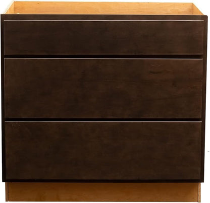 Quicklock RTA (Ready-to-Assemble) | Base Kitchen Cabinets - Shaker Style | Made in America (Espresso Stain, 36" Wx34.5 Hx24 D 3 Drawer)