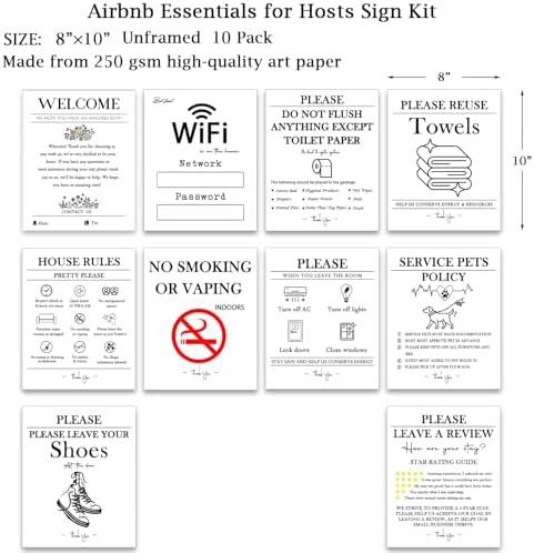 10 Pack Vacation Rental Signs - Wall Art Print Welcome Kit Signs Unframed, Welcome, House Rules, Do Not Flush, WiFi, Leave Shoes, Reuse Towels, Pets Policy, No Smoking, Lock Doors & Windows (8"×10") - Image 2