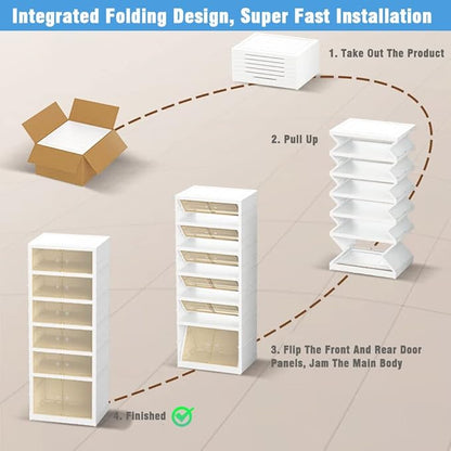 Shoe Box Foldable Storage Box Easy Assembly Clear Plastic Stackable Shoe Storage Organizer Cabinet Shoe Container with Lids Large Size Shoe Rack (9 layers)