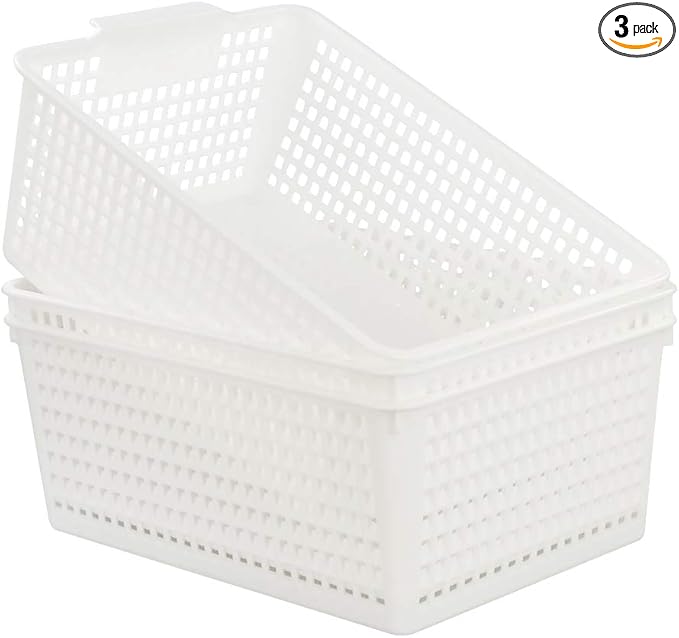 Kiddream Set of 3 White Storage Bins Plastic Baskets For Organizing