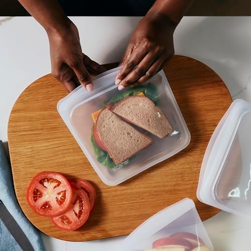 Stasher Silicone Reusable Storage Bags, 4-Pack Starter Kit, Reusable Freezer Bags, Microwave, Dishwasher, Oven Safe, Sous Vide, Premium Lunch Containers, Eco Friendly, Food Storage Bags, Clear | Reusable Food Bags