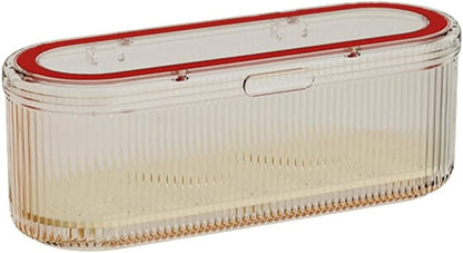 Silverware Organizer with Lid and Drainer, Covered Utensil Tray for Kitchen Drawer and Countertop, Red Clear Plastic Cutlery and Flatware Storage Box for Spoons Forks Knives Holder Case