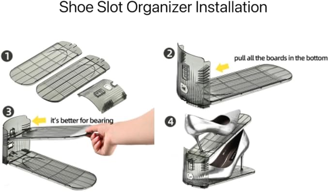 Shoe Slots Organizer, Clear Shoe Stacker, Adjustable Level Shoe Rack,Storage Space Saver for Sneakers Display (Grey Transparent, 10Pack)
