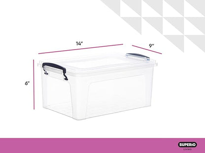 Superio Small Storage Bins with Lids - Clear Boxes for Organizing, Stackable Plastic Containers - BPA Free, Non-Toxic, Odor Free, Organizer for Home, Office, Dorm(2 Pack, 11 Qt)