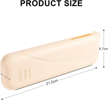 Silicone Makeup Brush holder travel case,Large makeup brush bag with Half-open Snap Design, Anti-fall Out vanity organizer for Toothbrushes,lipstick,eyebrow pencil,BB Cream,Liquid Foundation (Beige)