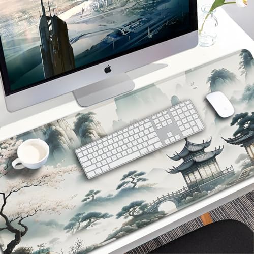 Large Gaming Mouse Pad, 31.5x15.7 inch Large Extended Computer Keyboard Mouse Mat, Water Resist Non-Slip Mousepad Rubber Base Long XXL Mouse Pad for Work & Gaming, Office & Home, Sakura Ancient City - Image 7