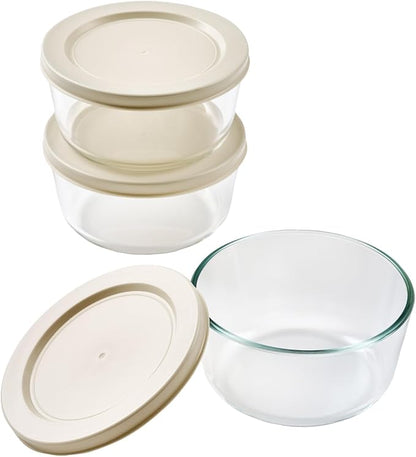6-Piece Glass Food Storage Containers Set (3 Containers + 3 BPA-Free Lids) | 2-Cup, Leakproof | Microwave, Freezer, Oven & Dishwasher Safe | Ideal for Meal Prep & Pantry Organization, Beige