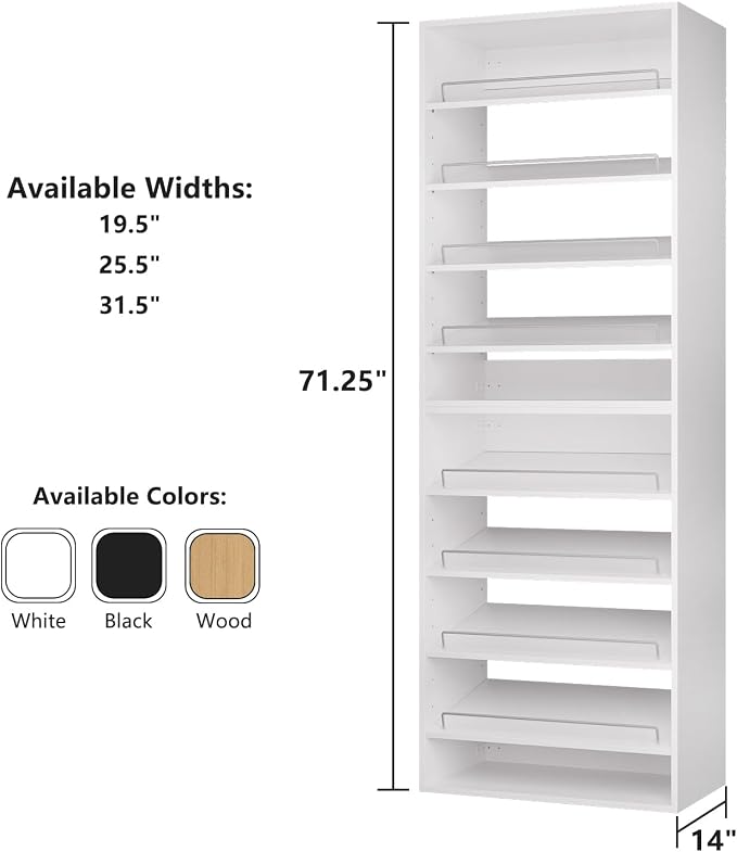 ROOMTEC Modular Closet System, 31.5" Shoe Shelf Closet Tower Wall-Mounted Closet Organizer, Wooden Tower for Walk-In Closets, Wardrobe Storage Kit, White