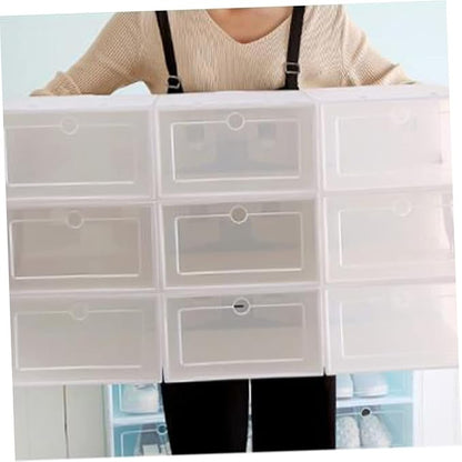 Outanaya 12pcs Thickened Transparent Stackable Plastic Shoe Storage Boxes White Shoe Organizer for Closet Entryway under Bed Use