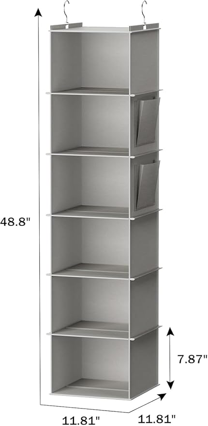 ANIS·KEAAR Large Hanging Closet Organizer and Storage,Collapsible 6-Shelf Washable Closet Hanging Storage Shelves for Bedroom,Bathroom (Grey)