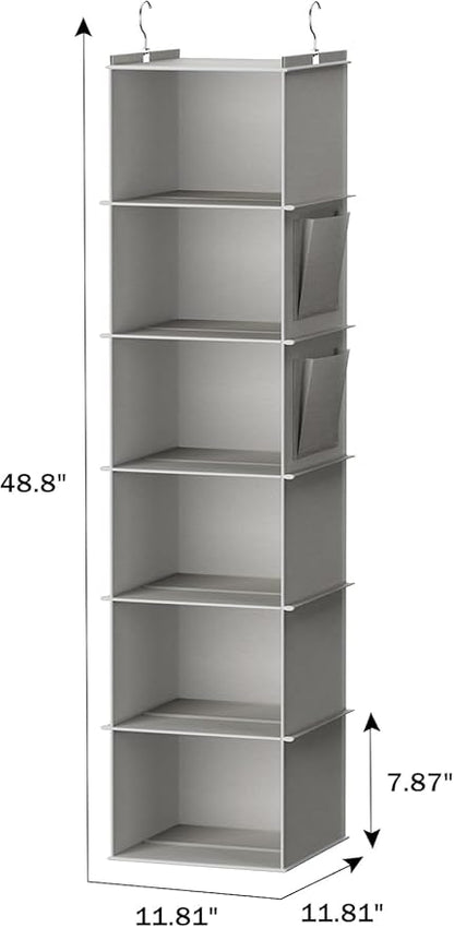ANIS·KEAAR Large Hanging Closet Organizer and Storage,Collapsible 6-Shelf Washable Closet Hanging Storage Shelves for Bedroom,Bathroom (Grey)
