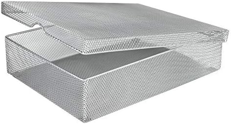 YBM HOME Silver Hinged Mesh Pencil Box Holder and Desktop Organizer for Office, Small Metal Box Storage Box with Lid for Markers, Pens, Erasers, Office Supplies - 1-Unit, Medium 2376 by YBMHome