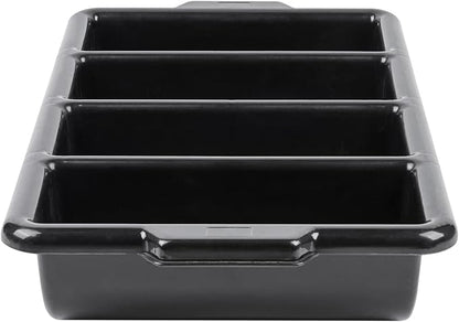 Restaurantware-21.9 x 14.2 x 3.5 Inch Silverware Organizer, 1 Crack-Resistant Cutlery Tray - 4 Compartments, Built-In Handles, Black Plastic Utensils Drawer Holder, For Kitchen Organization