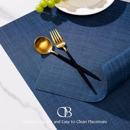 Placemats Set of 12 - Easy Clean Woven Vinyl Placemats for Dining Table, Indoor/Outdoor Place Mats, Washable PVC Table Mats（Navy Blue） - Image 3