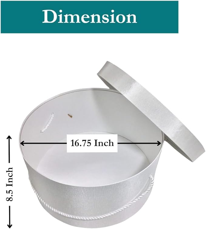 Sarah's Hat Boxes Classic White Hat Box – 16.75" x 8.5" (Dia. x Ht.) Handmade in USA – Odorless Non-Toxic Adhesive, Cording Handle – Premium Storage for Hats & Accessories
