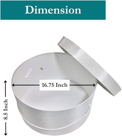 Sarah's Hat Boxes Classic White Hat Box – 16.75" x 8.5" (Dia. x Ht.) Handmade in USA – Odorless Non-Toxic Adhesive, Cording Handle – Premium Storage for Hats & Accessories